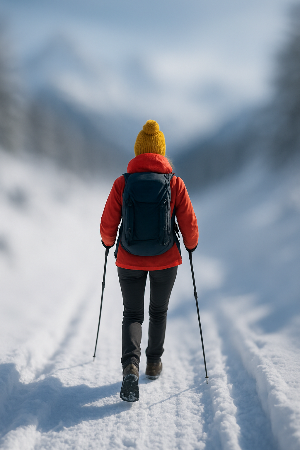 frau in den alpen beim winterwandern